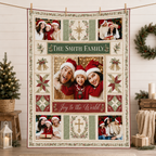 personalised christmas photo blanket hanging on a rope in a festive living