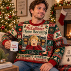 man holding a merry christmas mug in a home alone mccallister home