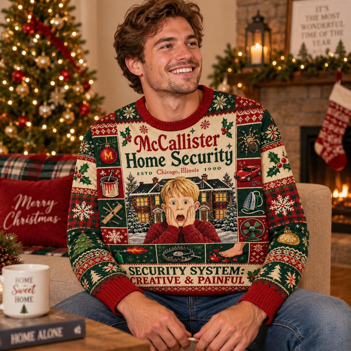 smiling man in a home alone kevin mccallister security system creative and