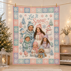 let it snow photo blanket hanging on a clothesline with family faces