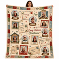 long distance christmas photo blanket held up with snow globe portraits