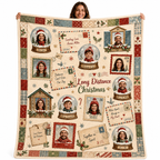 long distance christmas photo blanket held up with snow globe portraits