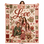 love christmas family photo blanket with heart and holly border