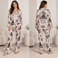 satin pajama set printed with meet me at salem spooky season text