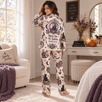 woman wearing custom name halloween satin pajama set