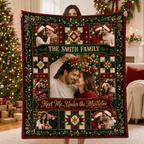 couple photo blanket displayed indoors showing the full mistletoe collage layout