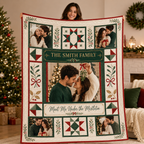 person holding up a custom christmas couple photo blanket
