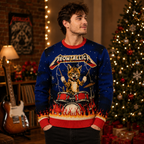 Meowtallica Cat Ugly Christmas Sweater, Heavy Metal Kitty Xmas Knit, Funny Cat Holiday Jumper, Gifts For Rock Fans