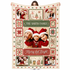 christmas photo blanket with family name banner and photo frame collage
