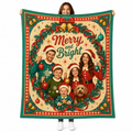 custom merry and bright christmas family photo blanket with dog held up
