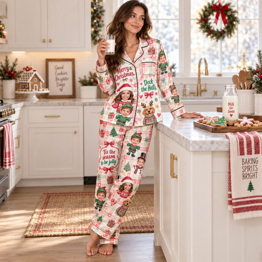 woman in a kitchen wearing a tis the season to be jolly