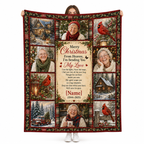 custom photo blanket featuring a memorial christmas poem and an elderly woman