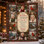 flannel fleece photo blanket with red cardinals and a snowy winter cabin