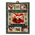 green and red family christmas photo blanket with patchwork frame design