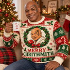 mike tyson merry chrithmith ugly christmas sweater, man holding ho ho ho