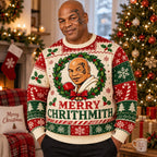 mike tyson merry chrithmith ugly christmas sweater front design on model