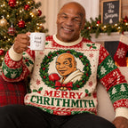 mike tyson merry chrithmith ugly christmas sweater, man holding good mood mug