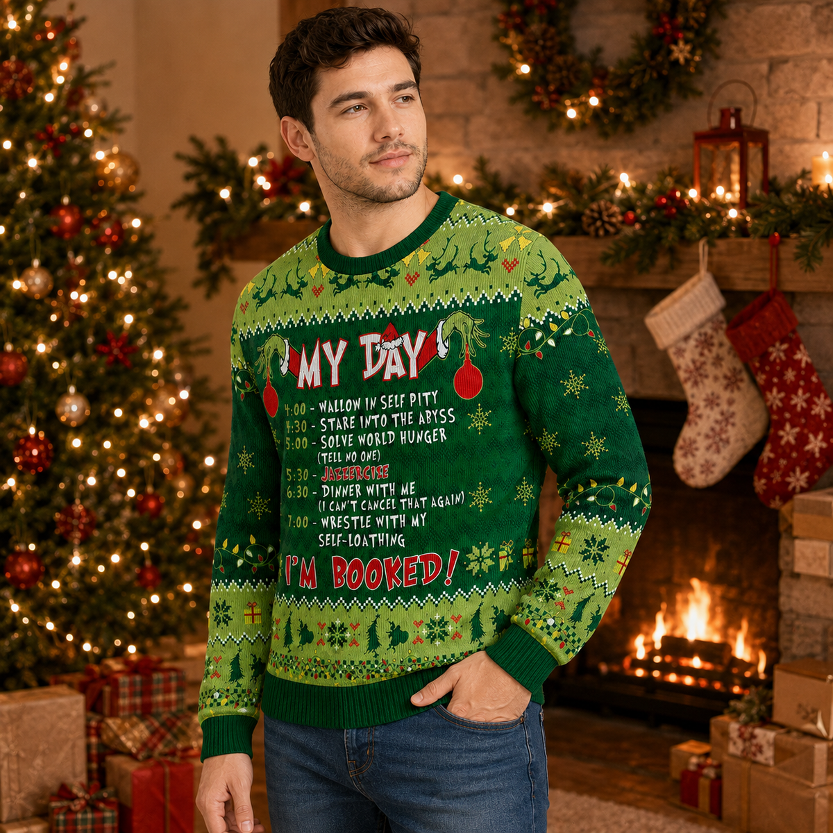 My Day I'm Booked Ugly Christmas Sweater, Christmas Jumper, Funny Xmas Sweater Gifts For Him
