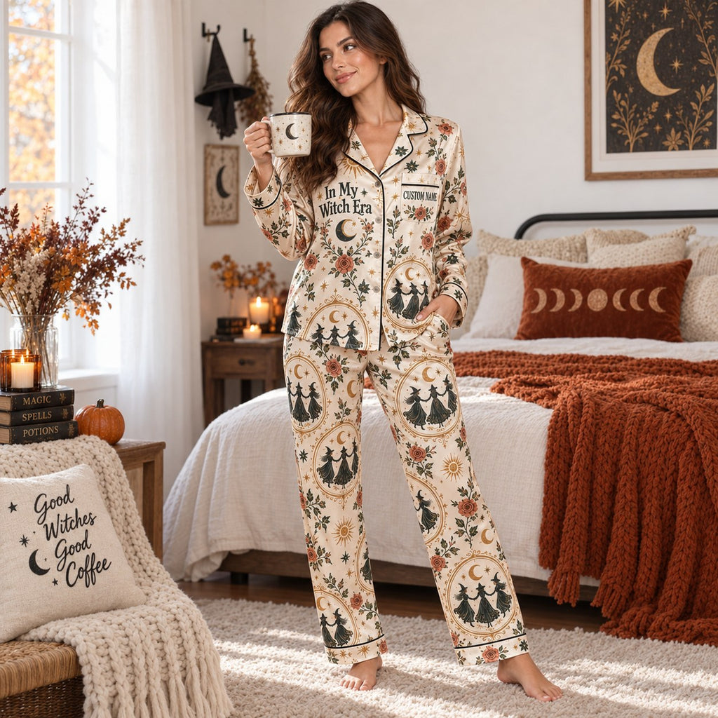 back view of the satin pajama set showing the "God Forbid Women