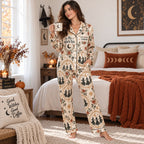 back view of the satin pajama set showing the "God Forbid Women