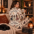 back view of the halloween pajama set with god forbid women have
