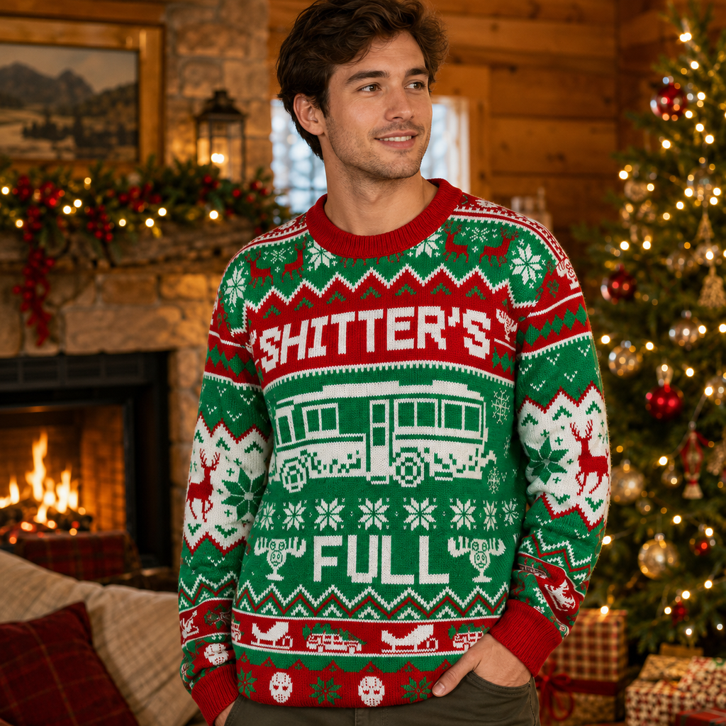 Christmas Vacation Shitter's Full Ugly Christmas Sweater, Reindeer Humping Holiday Knit Pullover, Merry Christmas Jumper Gifts For Fans
