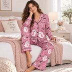 back view of pink satin pyjamas showing in october we wear pink