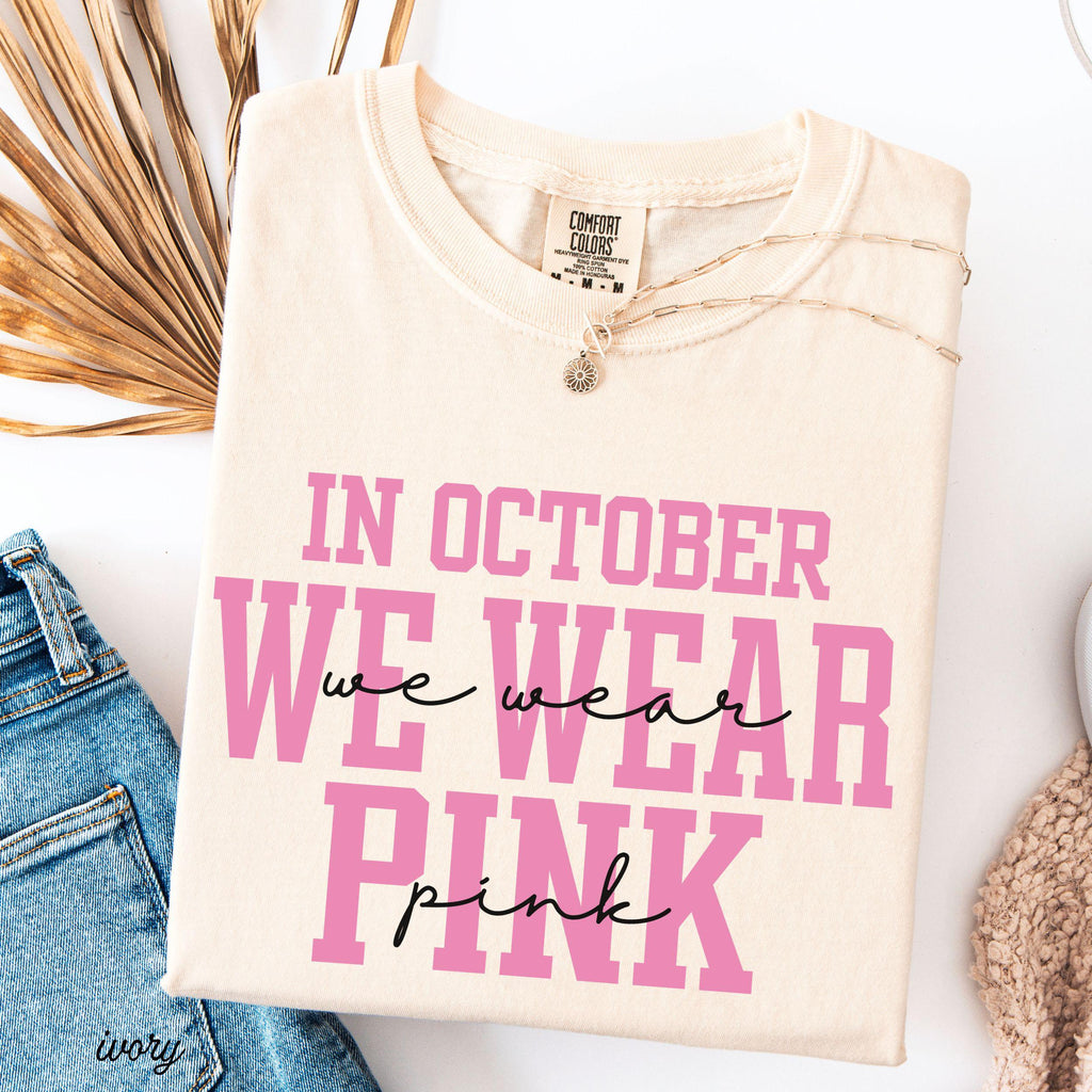 six color swatches of the breast cancer awareness graphic tee laid out