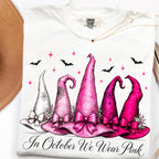 in october we wear pink witch hats breast cancer awareness graphic tee