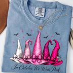 in october we wear pink witch hats breast cancer awareness hoodie in