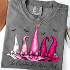 in october we wear pink witch hats breast cancer awareness hoodie in