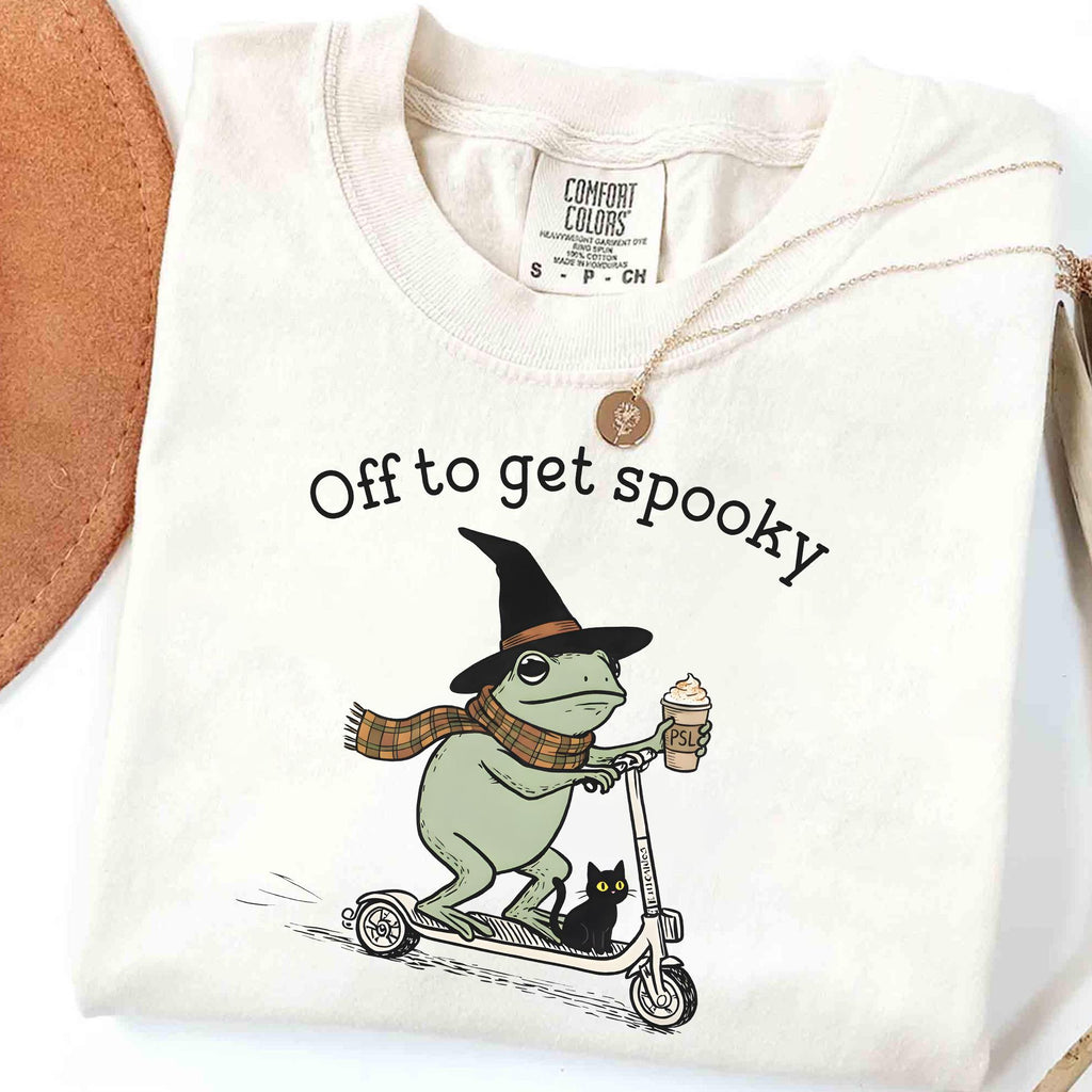 frog on scooter with psl latte halloween shirt design