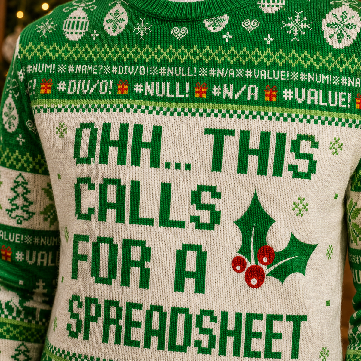 close up of the knitted jacquard pattern showing OHH THIS CALLS FOR