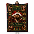 couple photo collage flannel fleece blanket with our first christmas banner