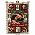 custom photo fleece blanket with couple photos and christmas holly border