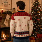 back view of the knitted ugly christmas sweater showing fair isle yoke