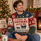 man in a pioneer covered wagon ugly christmas sweater in a cozy
