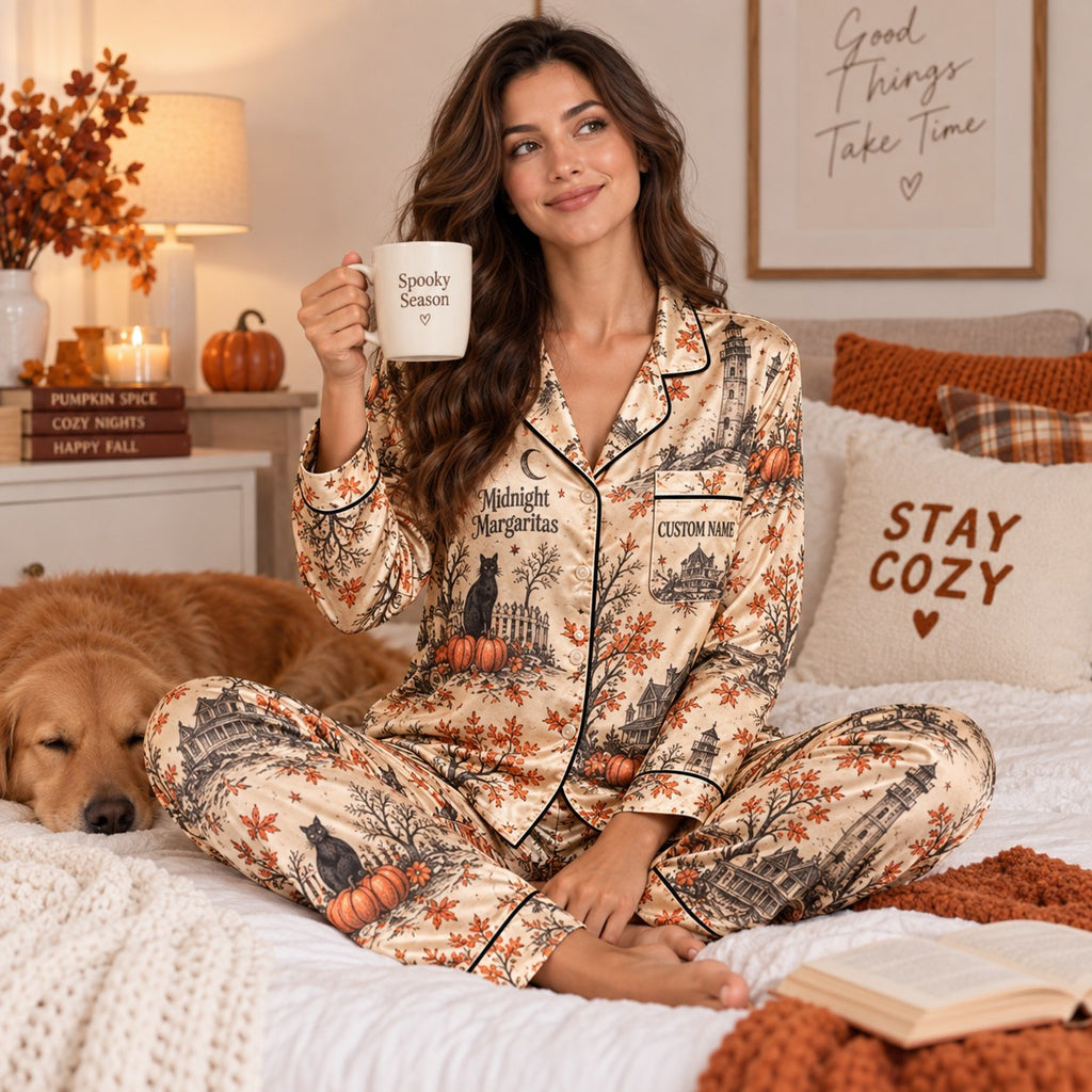 woman sitting on a bed holding a Witch Better Have Coffee mug