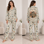 woman modelling sage gingham plaid satin pajama set