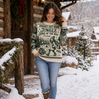 woman walking through a snowy cabin scene wearing the probably just gonna