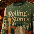 close up of rolling stones knit pattern and stone design