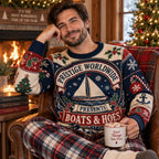 man relaxing by a fireplace in a sailboat boats and hoes ugly
