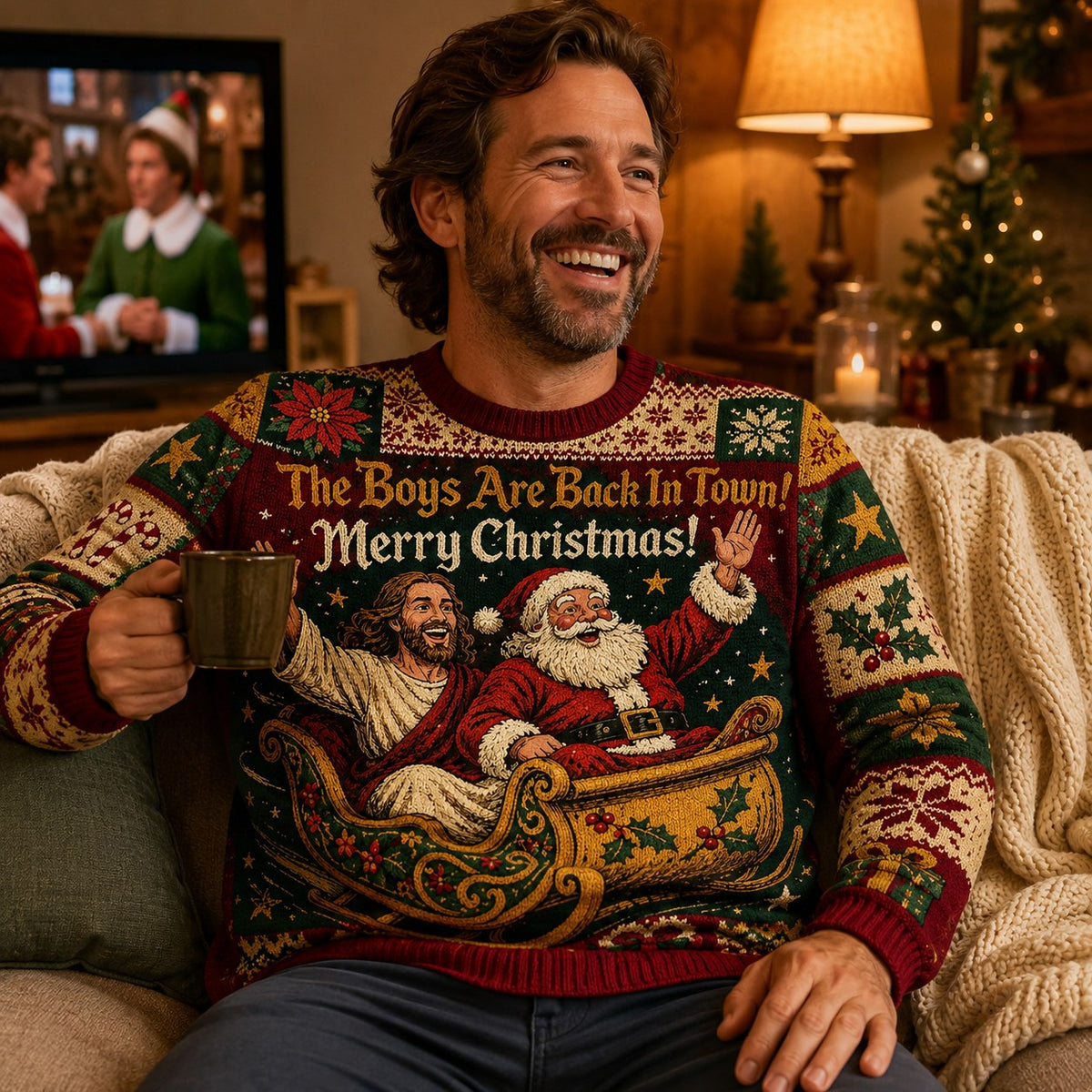 man relaxing on a couch in a funny the boys are back