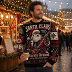 man wearing a santa rockin around the christmas tree sweater at an