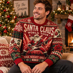 close up of the santa world tour one night only 12/25 ugly