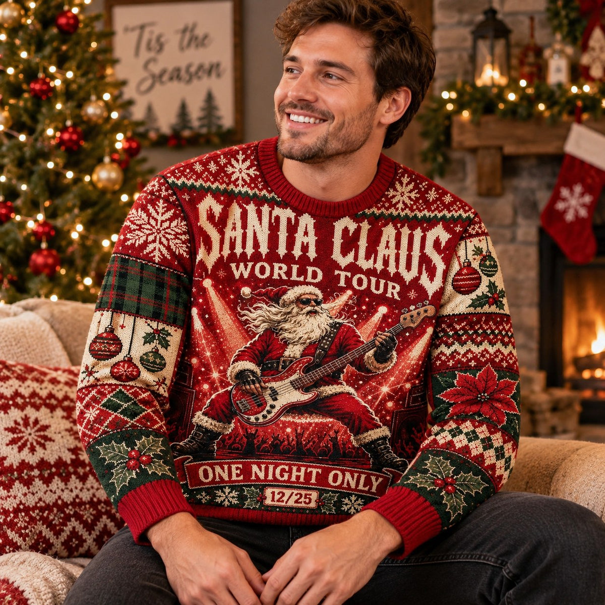close up of the santa world tour one night only 12/25 ugly