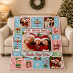 soft fleece blanket draped over an armchair in a cozy christmas decorated