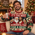ugly christmas sweater with santa and sharing a beer