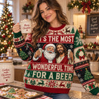 front view of the wonderful time for a beer holiday jumper