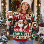 back view of santa and all over print sweater